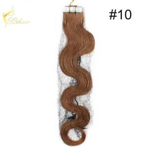 Cina grade 7A remy pu skin human hair extensions wholesales remy Brazilian skin weft 26 inches body wavy pu hair produttore