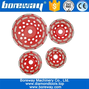 China 4" 4.5" 5" 7" Diamond Double Row Cup Wheel for Concrete abrasive material wholesale diamond segmented grinding cup wheel manufacturer