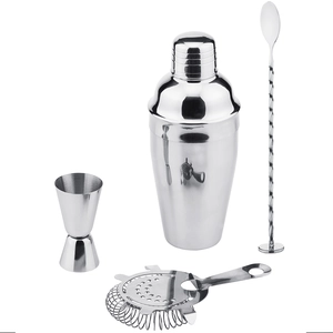 Stainless Steel Cocktail Shaker Set with Jigger, Strainer and Mixing Spoon