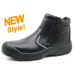 ENS026 Black genuine leather anti static no lace safety shoes with zipper