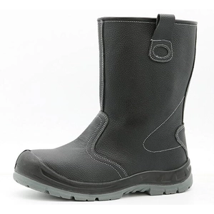 TM5009 Huile en cuir noir Résistant en acier antidérapant antidérapant antidérapant anti-ponction sans lacets Bottes à haute rigueur élevée