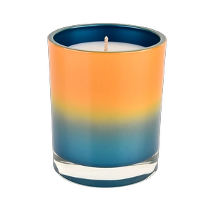 Conteneur de bougie en verre à bord droit, décoration orange dégradé bleu, vente en gros