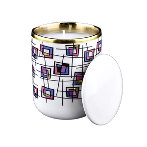 Modern custom blue pink rose red block gold rim ceramic candle jars with lid for candle making