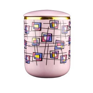 374ml wholesale cool purple multicolored block pattern ceramic candle holder with lid