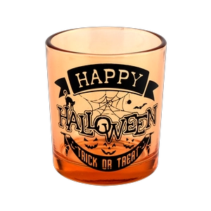 Wholesale orange halloween graffiti glass candle jars decorated for the holiday