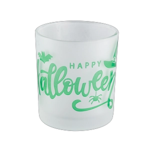 Wholesale white frosted green graffiti Halloween glass candle jars for party event decorations