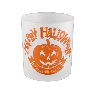 Wholesale frosted pumpkin Halloween pattern glass candle jars