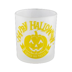 Custom frosted yellow pumpkin Halloween pattern glass candle jar candle holder decoration