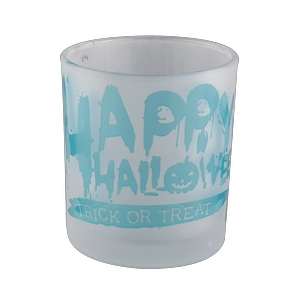 Luxury white frosted blue Halloween graffiti pattern glass candle jars wholesale