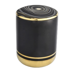 Luxury Custom Black Gold Swirl Ceramic Candle Jar na may takip para sa dekorasyon