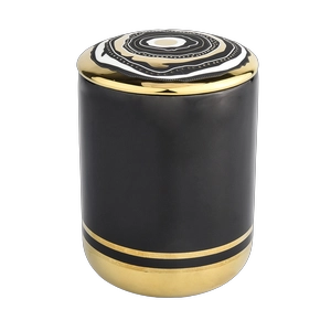 Pakyawan luxury black gold style ceramic candle holder na may takip