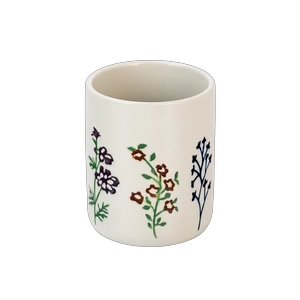 Portacandele grande in ceramica da 480 ml con motivo botanico dipinto a mano
