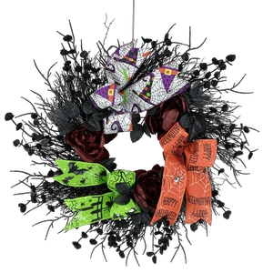 Senmasine 22 英寸万圣节丝带花环带大人造玫瑰花黑色死枝