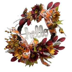 Senmasine 24 英寸感恩节秋收花环带 Hel​​lo 标志秋收叶子向日葵南瓜图案蝴蝶结
