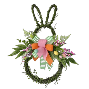 Senmasine 复活节兔子花环带鸡蛋兔子彩带蝴蝶结人造花树叶装饰