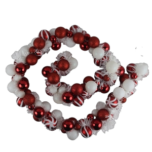 Senmasine 5ft decorative ball garland with red white candy baubles ornaments Holiday Party decoration