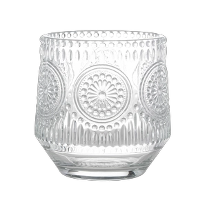 Diseño de círculo de portavelas de vidrio con patrón en relieve de 10 oz