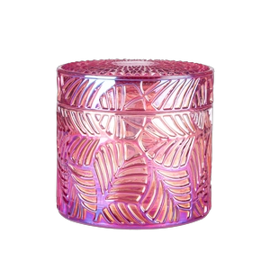 Candelabro de cristal de color rosa chapado en hierro con tapa para vela de soja de pomelo