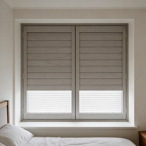 Obturador opaco combinado con persiana de panal integrada, tratamiento de ventana que bloquea la luz al 100%
