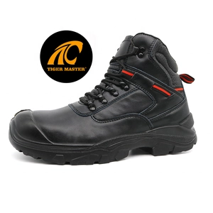 TM3378 Botas de segurança industrial antifuros com biqueira de aço e couro preto antiderrapantes