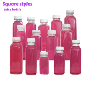 Lieferant von PET-Plastikflaschen Leere quadratische Plastiksaftflasche mit 38-mm-Kappe