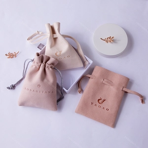 Bolsa de microfibra com cordão para joias, embalagem bolsa de cor rosa para presente de Natal
