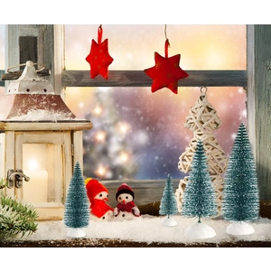 DIY Room Decor Tabletop Ornaments Multicolor Winter Snow Frosted mini brissel Christmas bottle brush trees with Wood Base