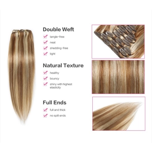 China High Quality 8a Grade Full Head 100 Human Hair Piano Color Clip In Hair Extensions manufacturer