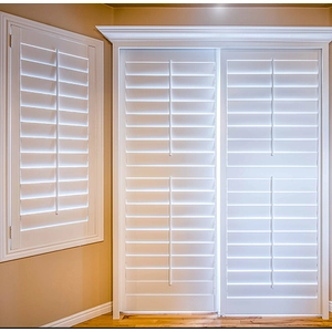 Persianas de madeira fabricante China, Finger jointed slats shutters grossistas