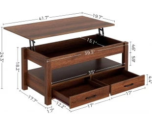 Wholesale Lift Top Coffee Table with Drawers and Hidden Compartment