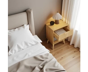 Stand notturno in legno all'ingrosso con deposito di apertura, comodino in legno con cassetto