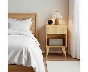 Stand notturno in legno all'ingrosso con deposito di apertura, comodino in legno con cassetto