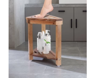 Wholesale Shower Stool, Acacia Wood Foot Rest, Shower Stool with Storage Shelf