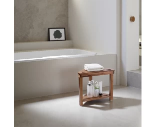 Wholesale Shower Stool, Acacia Wood Foot Rest, Shower Stool with Storage Shelf