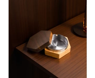 Wholesale Wooden Ashtray, Hexagonal Solid Wood Windproof Ashtrays, Cigar Ashtray With Lid