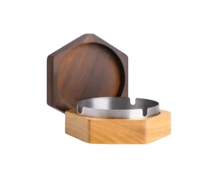 Wholesale Wooden Ashtray, Hexagonal Solid Wood Windproof Ashtrays, Cigar Ashtray With Lid