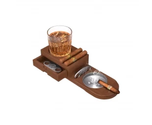 Wholesale Wooden Ashtray, Wooden Cigar Ashtray with Cutter Slot and Humidor