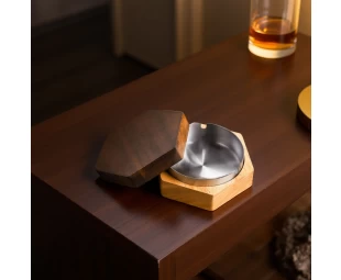 Wholesale Wooden Ashtray, Hexagonal Solid Wood Windproof Ashtrays, Cigar Ashtray With Lid