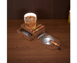 Wholesale Wooden Ashtray, Wooden Cigar Ashtray with Cutter Slot and Humidor