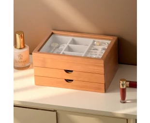 Custom Solid Wood Jewelry Box, 3-Layer Jewelry Organizer for Rings, Earrings, Necklaces and Bracelets