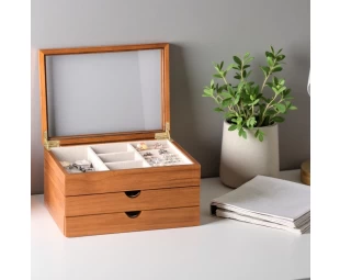 Custom Solid Wood Jewelry Box, 3-Layer Jewelry Organizer for Rings, Earrings, Necklaces and Bracelets