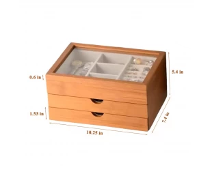 Custom Solid Wood Jewelry Box, 3-Layer Jewelry Organizer for Rings, Earrings, Necklaces and Bracelets