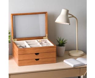 Custom Solid Wood Jewelry Box, 3-Layer Jewelry Organizer for Rings, Earrings, Necklaces and Bracelets