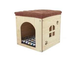 Rumah kucing kayu borong, najis rehat kaki dengan kusyen yang boleh dibasuh, sarang haiwan mewah
