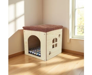 Rumah kucing kayu borong, najis rehat kaki dengan kusyen yang boleh dibasuh, sarang haiwan mewah