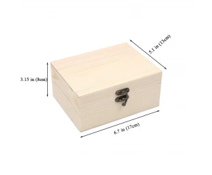 Custom Crafts DIY Storage Jewelry Plain Pine Box with Hinged Lid, Unfinished Unpainted Wooden Box