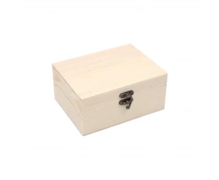Custom Crafts DIY Storage Jewelry Plain Pine Box with Hinged Lid, Unfinished Unpainted Wooden Box