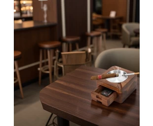 Wholesale Wooden Square Ashtray with Cigar Accessories Drawer - Ideal for Bars & Lounges