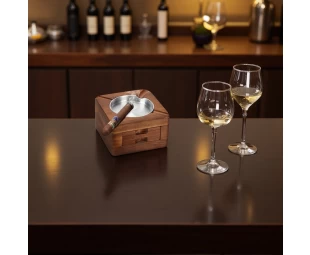 Wholesale Wooden Square Ashtray with Cigar Accessories Drawer - Ideal for Bars & Lounges
