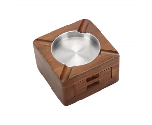 Wholesale Wooden Square Ashtray with Cigar Accessories Drawer - Ideal for Bars & Lounges